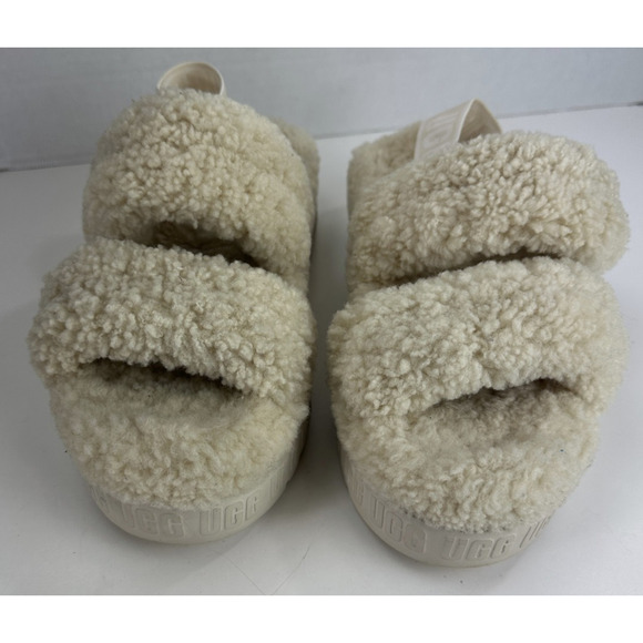 Ugg Oh Fluffita Sherpa Platform Sandals Natural Beige Sheepskin Size 11 Slides - Picture 15 of 16